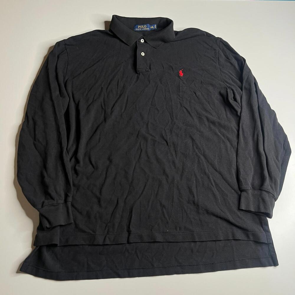 Polo Ralph Lauren Men’s XXL Black‎ Long Sleeve Polo Shirt Red Pony Logo Cotton